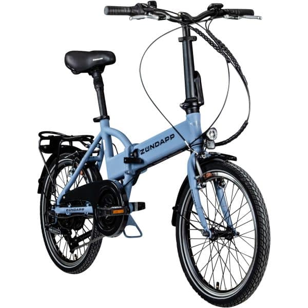 Zündapp Z101 20 Zoll Elektro Klapprad für Erwachsene 150 - 180 cm 6 Gang E Klappfahrrad E Bike Faltrad Pedelec StVZO... hellblau