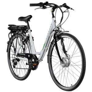 Zündapp Z503 E Bike Damen Fahrrad ab 155 cm 28 Zoll Pedelec mit tiefem Einstieg retro Hollandrad 7 Gang Schaltung Stadtrad StVZO... weiß/grün
